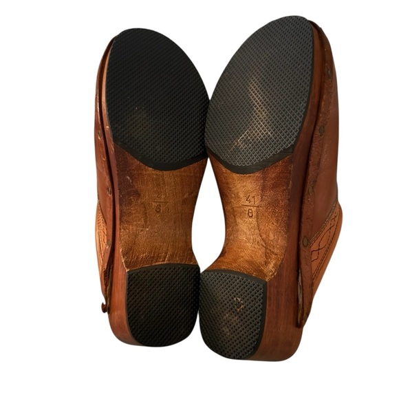 Vintage Father & Son Valleria Cognac Brown Leather Clog Heeled for Women Size 8 - Picture 6 of 10